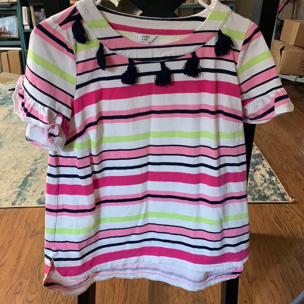 Striped tshirt.   Wry beautiful